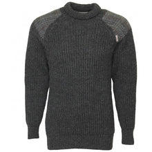 Load image into Gallery viewer, Chunky Crew Neck Charcoal Sweater With Harris Tweed Patches