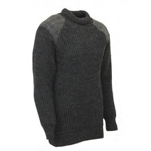 Load image into Gallery viewer, Chunky Crew Neck Charcoal Sweater With Harris Tweed Patches