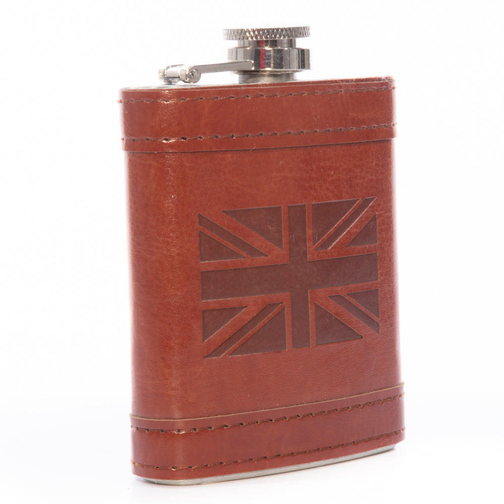 Leather Union Jack Hip Flask 4oz
