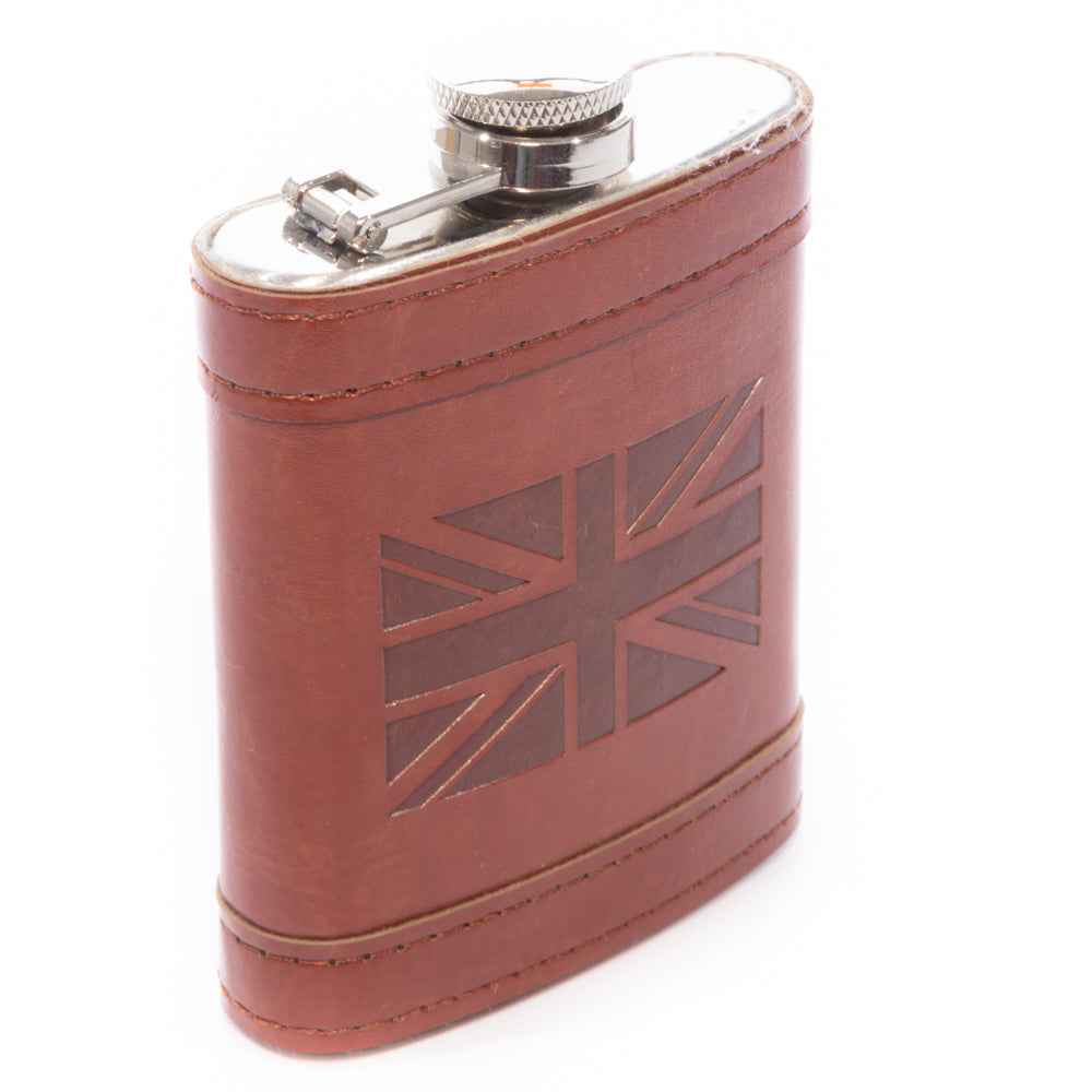 Leather Union Jack Hip Flask 4oz