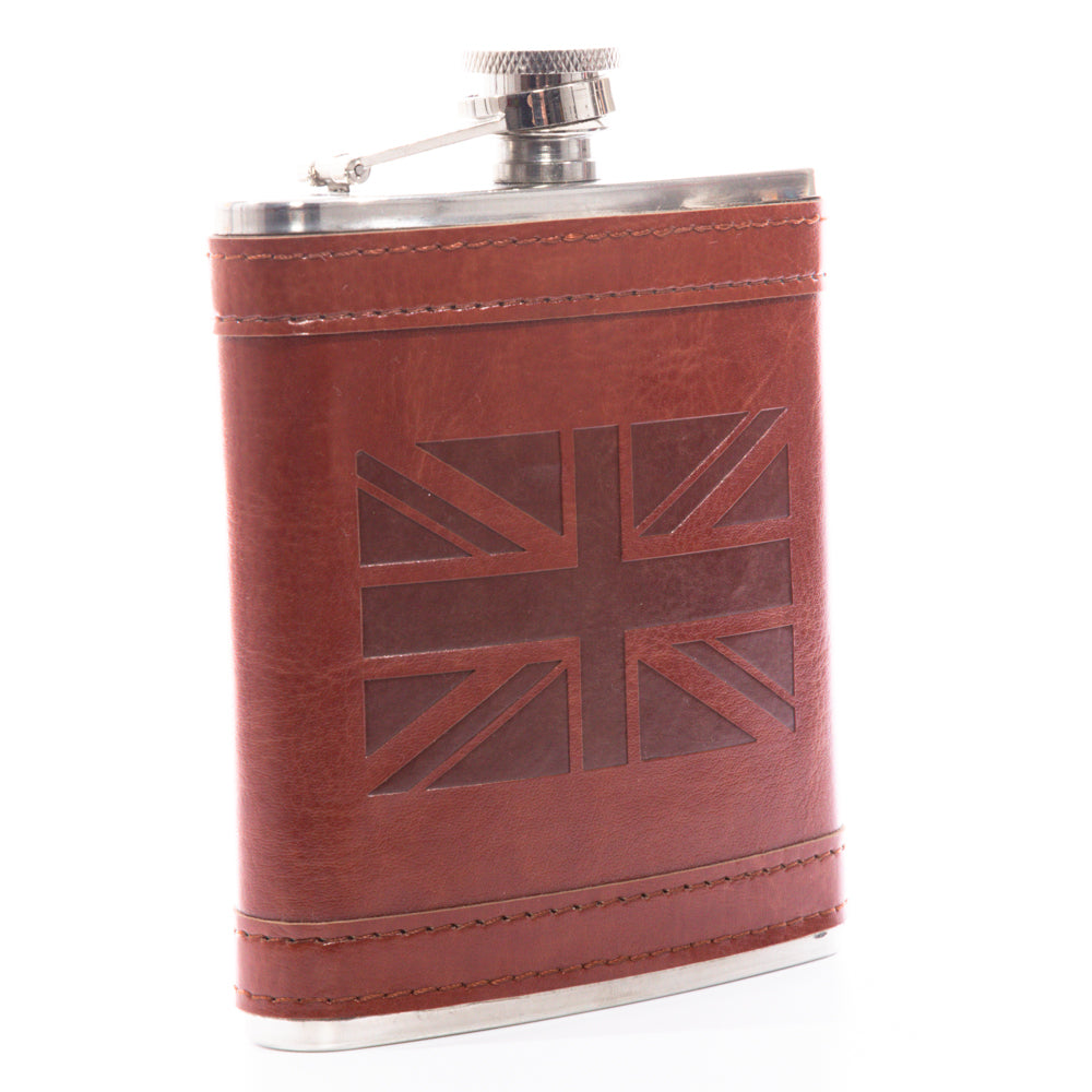 Leather Union Jack Hip Flask 7oz