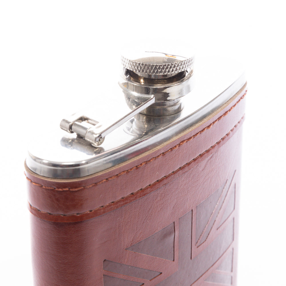Leather Union Jack Hip Flask 7oz