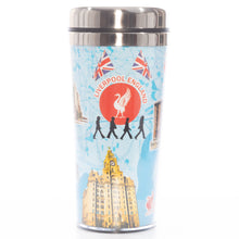 Load image into Gallery viewer, Liverpool Collage Blue Travel Mug