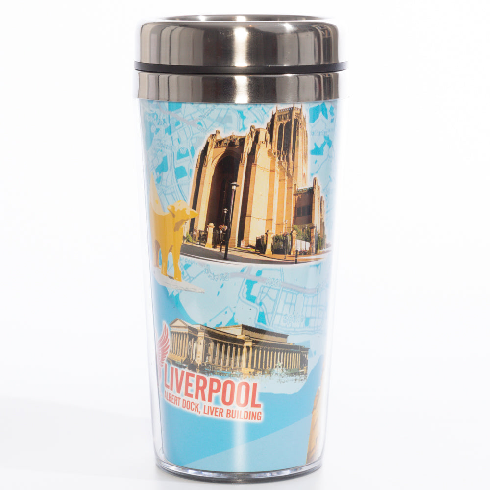 Liverpool Collage Blue Travel Mug