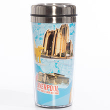 Load image into Gallery viewer, Liverpool Collage Blue Travel Mug