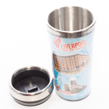 Load image into Gallery viewer, Liverpool Collage Blue Travel Mug