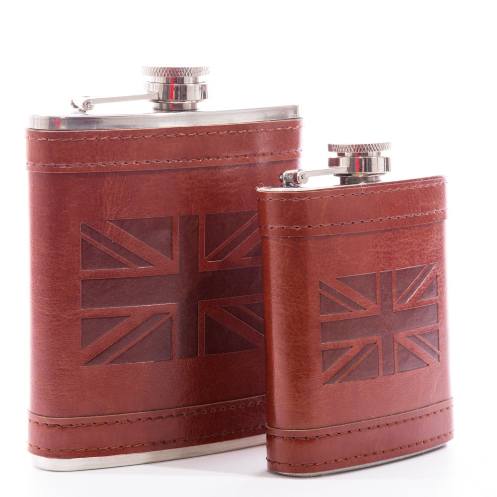 Leather Union Jack Hip Flask 4oz