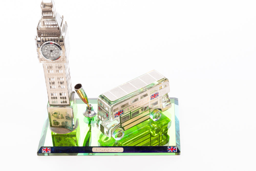 Crystal Silver London Bus & Big Ben Pen Holder