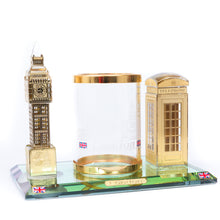 Load image into Gallery viewer, Crystal Gold Pen Stand With Telephone & Big Ben
