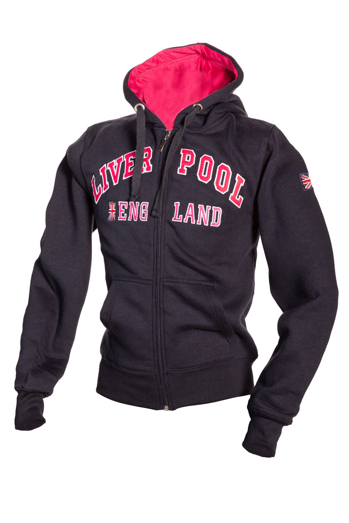 Sweatshirt Liverpool England Navy-Pink Zipper Youth - britishsouvenirs