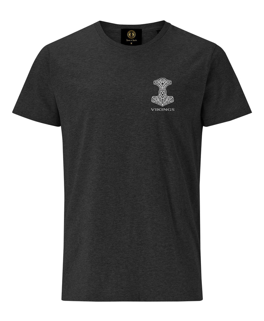 Thor Hammer Embroidered T-Shirt- Charcoal Melange -Britishsouvenirs