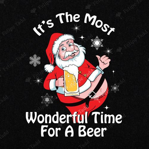 Christmas Black T-Shirt Santa It's Time For A Beer | X-mas T-shirt