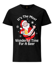 Load image into Gallery viewer, Christmas Black T-Shirt Santa It&#39;s Time For A Beer | X-mas T-shirt