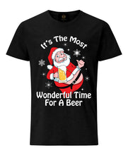 Load image into Gallery viewer, Christmas Black T-Shirt Santa It's Time For A Beer | X-mas T-shirt