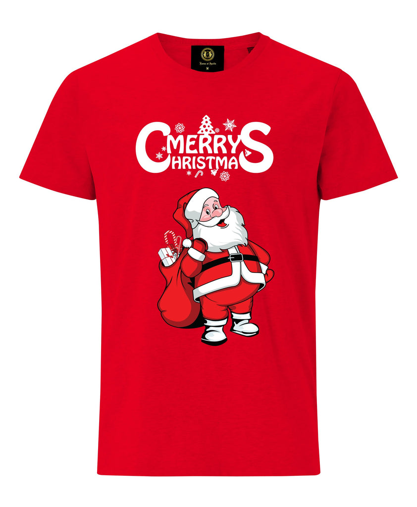 Merry Christmas Santa With Gifts T-Shirt- Red | X-mas Tshirt