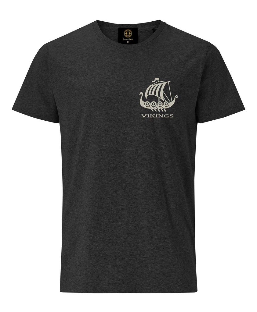 Viking Long Boat Embroidered T-Shirt- Charcoal Melange - Britishsouvenirs