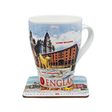 Load image into Gallery viewer, Blue Liverpool Coffee Mug and Coaster Set