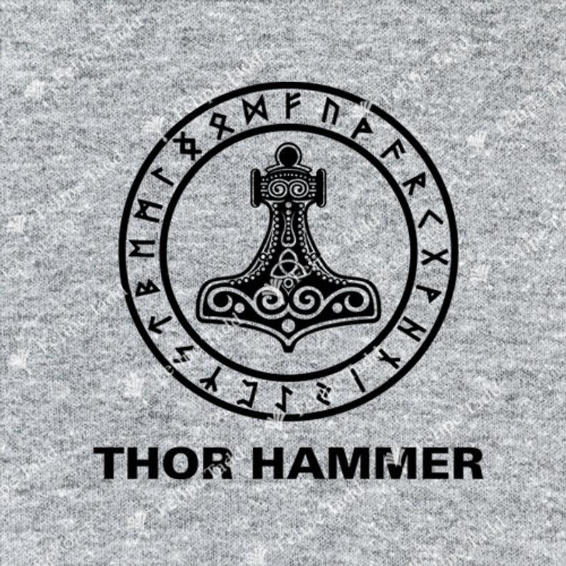 Thor Hammer Printed T-shirt- Grey - Britishsouvenirs