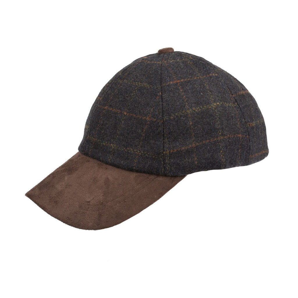 Tweed Suede Baseball Cap-Blue Check - britishsouvenirs