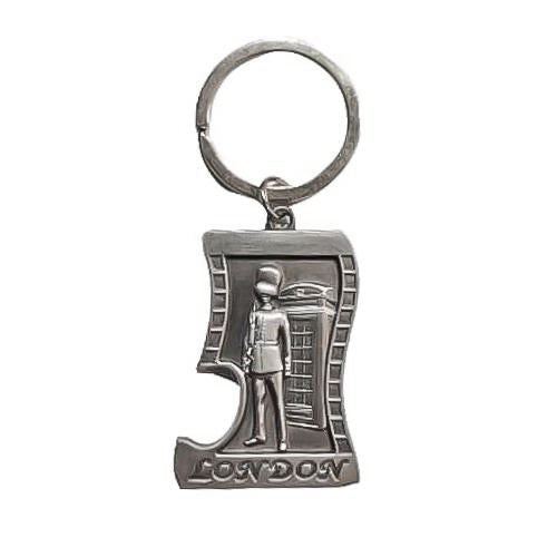 Bottle opener keyring- telephone booth & royal guard- silver