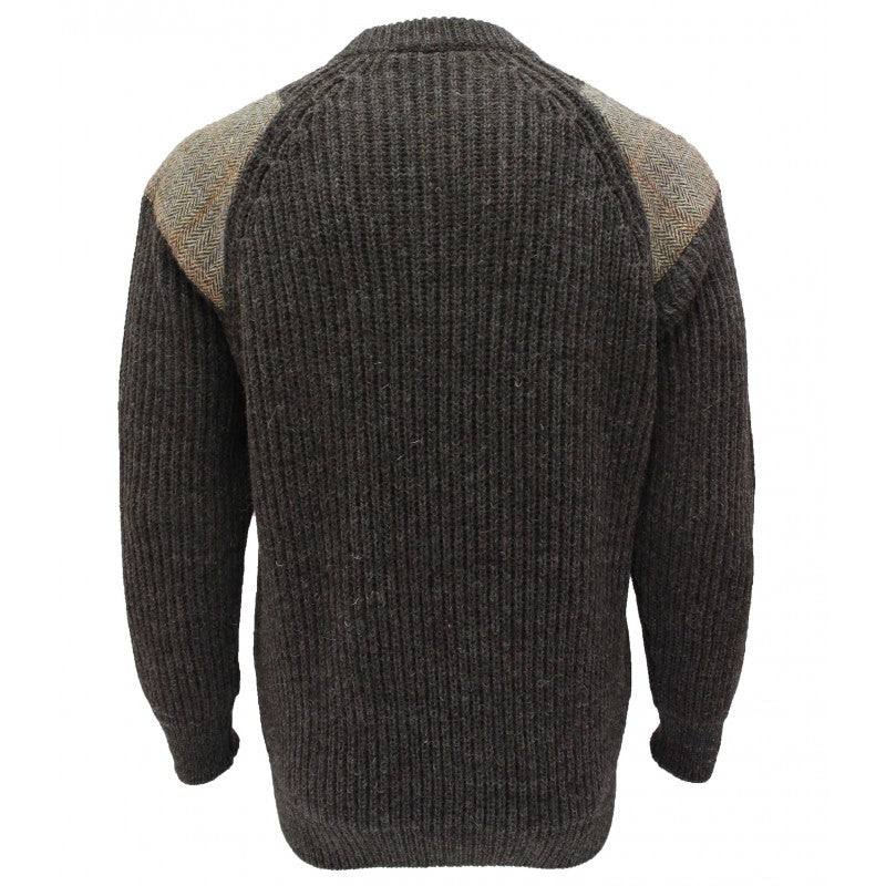 Chunky Crew Neck Sweater With Harris Tweed Patches