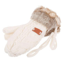 Load image into Gallery viewer, Knitted Faux Fur Mitten Cream