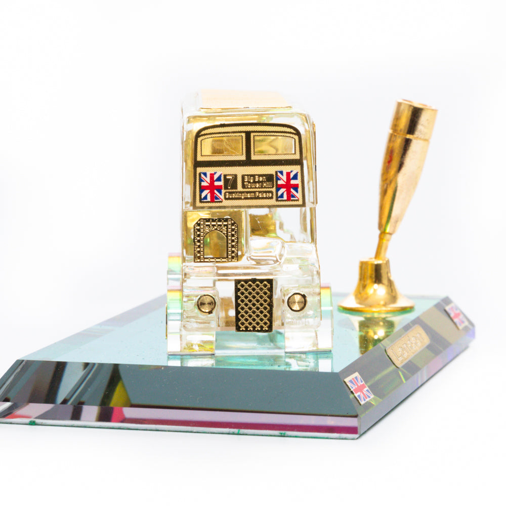 Crystal Gold London Bus With Pen Holder