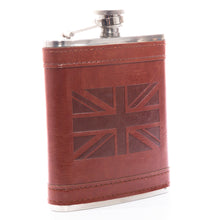 Load image into Gallery viewer, Leather Union Jack Hip Flask 7oz