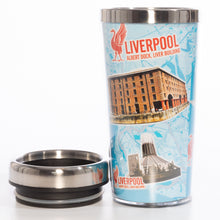 Load image into Gallery viewer, Liverpool Collage Blue Travel Mug