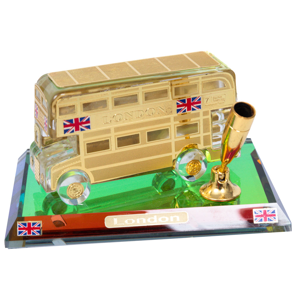 Crystal Gold London Bus With Pen Holder - London Collectables