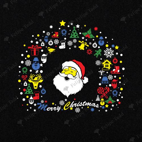 Christmas Black T-Shirt with Santa and Gift Icons | kids christmas tshirt