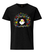 Load image into Gallery viewer, Christmas Black T-Shirt with Santa and Gift Icons