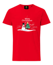 Load image into Gallery viewer, Christmas Tree With Snowman T-Shirt Red | mens christmas tshirt