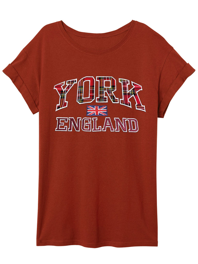 Ladies T-Shirt York Embroidery - Red Colour