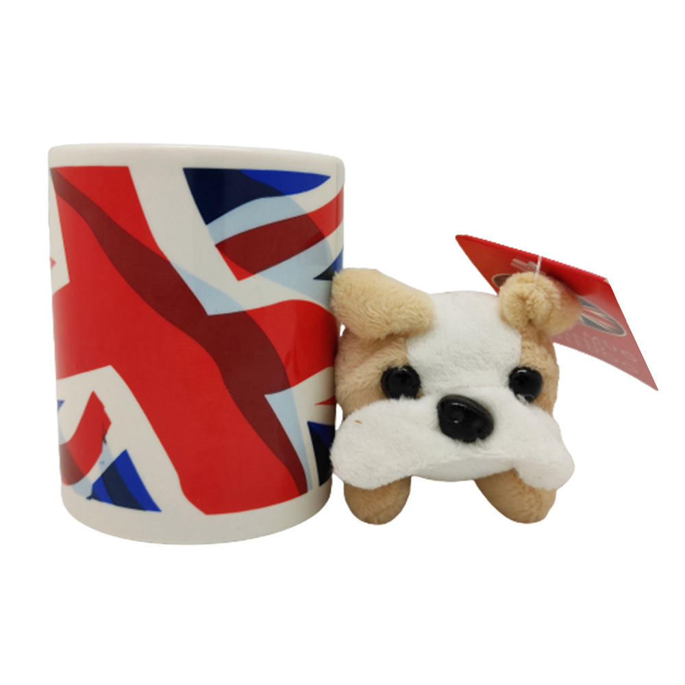Union Jack Mug with Stuffed Bull Dog