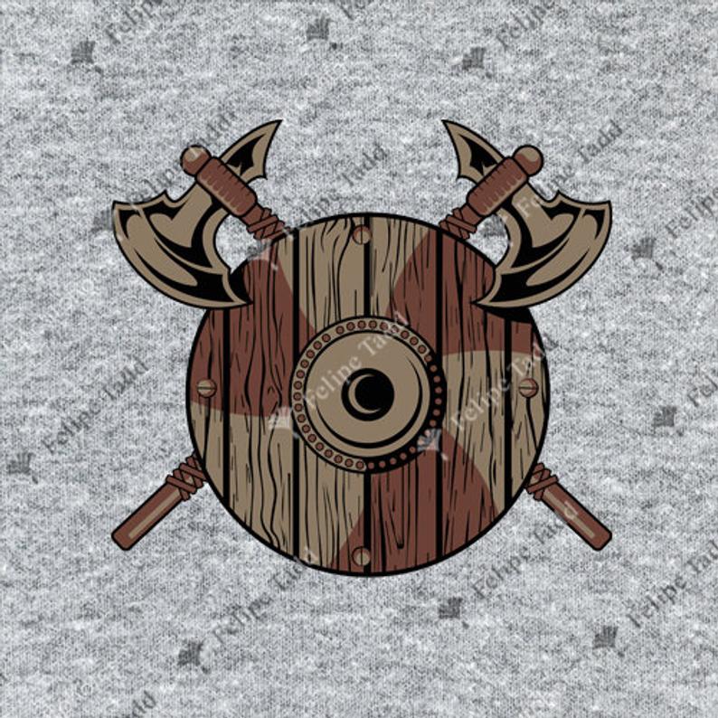 Viking Shield With Axes T-shirt- Grey - Britishsouvenirs